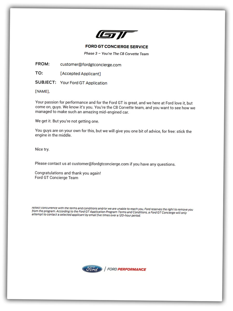 Illustration for article titled Here Are All The Letters Ford Sent People Trying To Get A Ford GT